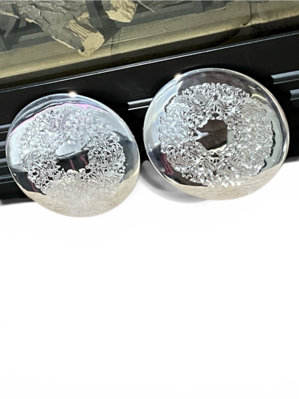 Vintage Silverplate Round Trivets Set of 2 Engraved Scroll Floral Design Rubber